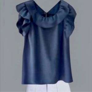 Annie Griffin Grey Silk Ruffle Short Sleeve Blouse Size O Back Zipper